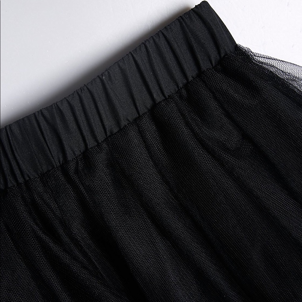 SOLD/ Black Elastic Waist Mesh Tulle Skirt - Picture 3 of 4